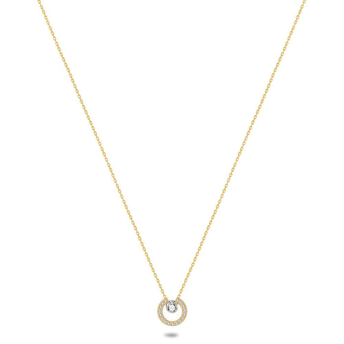 18Ct Gold Plated Silver Necklace, Open Circle With Zirconia