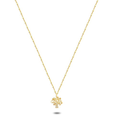18Ct Gold Plated Silver Necklace, Dot Chain, Tree, Zirconia