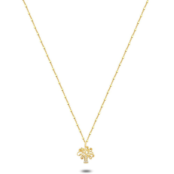 18Ct Gold Plated Silver Necklace, Dot Chain, Tree, Zirconia