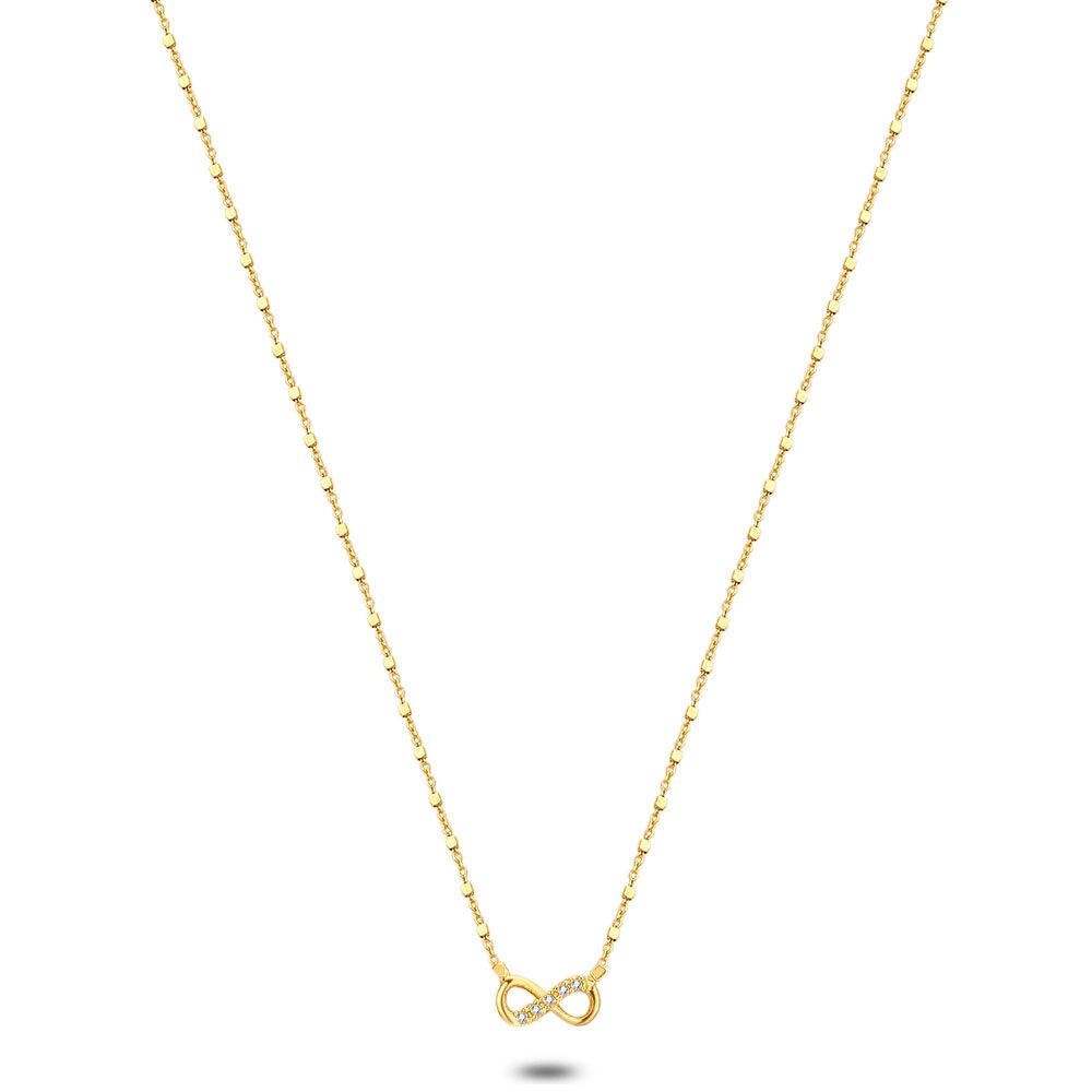 18Ct Gold Plated Silver Necklace, Infinity Motif, Half With Zirconia