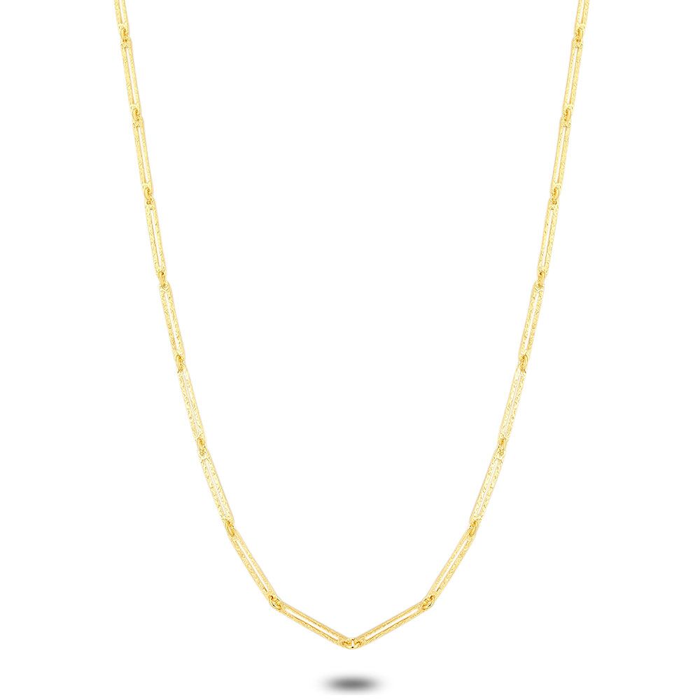 18Ct Gold Plated Silver Necklace, Open Ovals, Chiseled