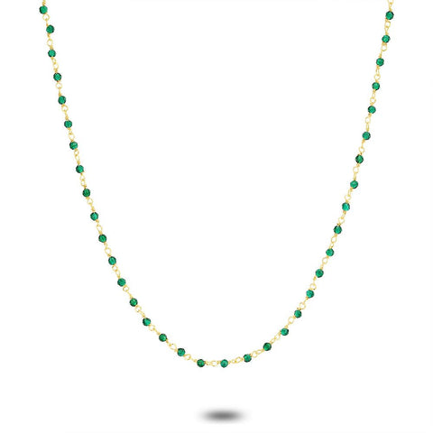 18Ct Gold Plated Silver Necklace, Green Crystals