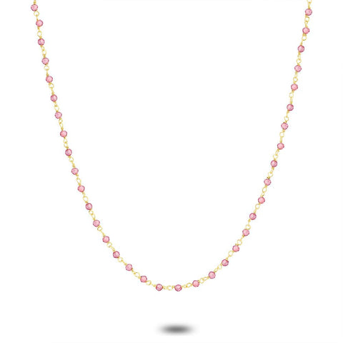 18Ct Gold Plated Silver Necklace, Pink Crystals