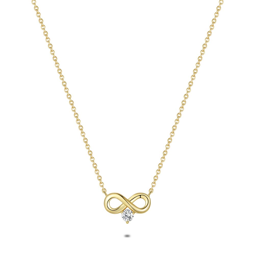 18Ct Gold Plated Silver Necklace, Infinity Sign, Zirconia