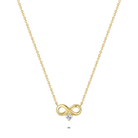 18Ct Gold Plated Silver Necklace, Infinity Sign, Zirconia