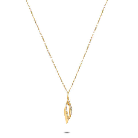 18Ct Gold Plated Silver Necklace, Open Leaf With Zirconia