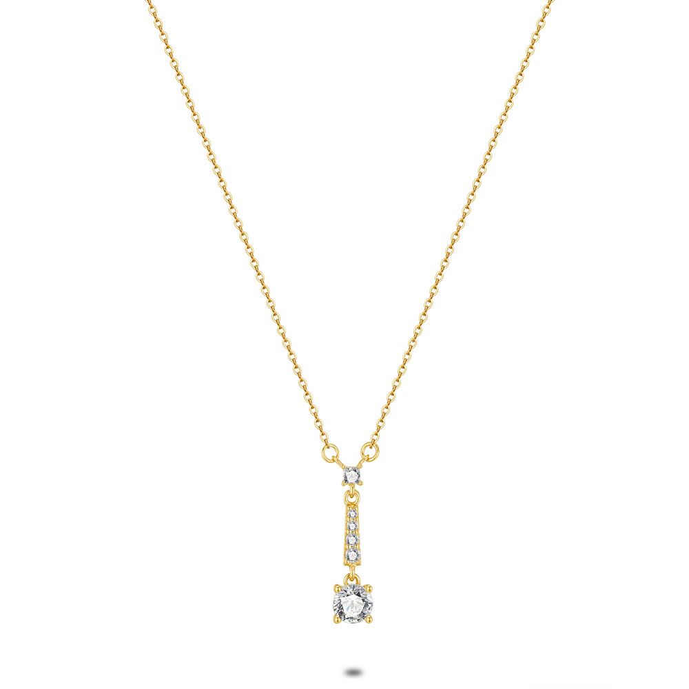 18Ct Gold Plated Silver Necklace, 1 Zirconia 6 Mm