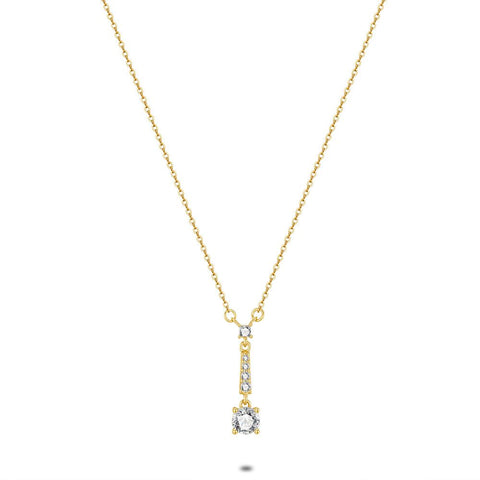 18Ct Gold Plated Silver Necklace, 1 Zirconia 6 Mm