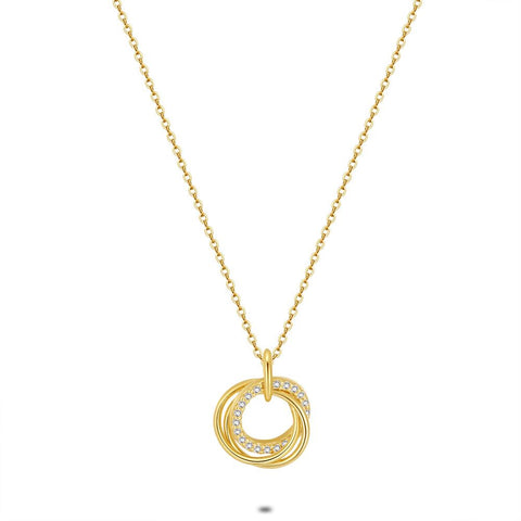 18Ct Gold Plated Silver Necklace, 3 Rings, Zirconia