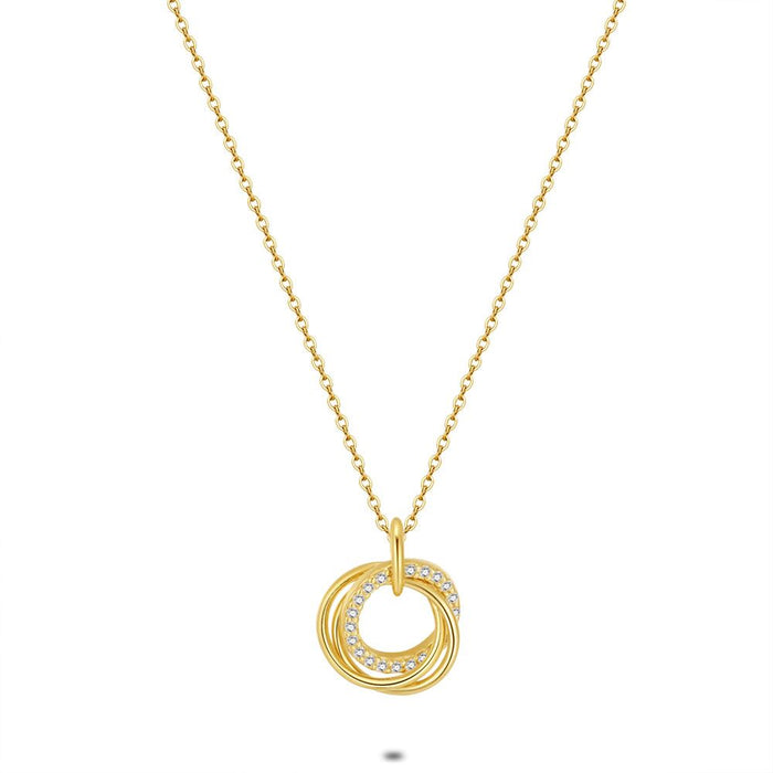 18Ct Gold Plated Silver Necklace, 3 Rings, Zirconia