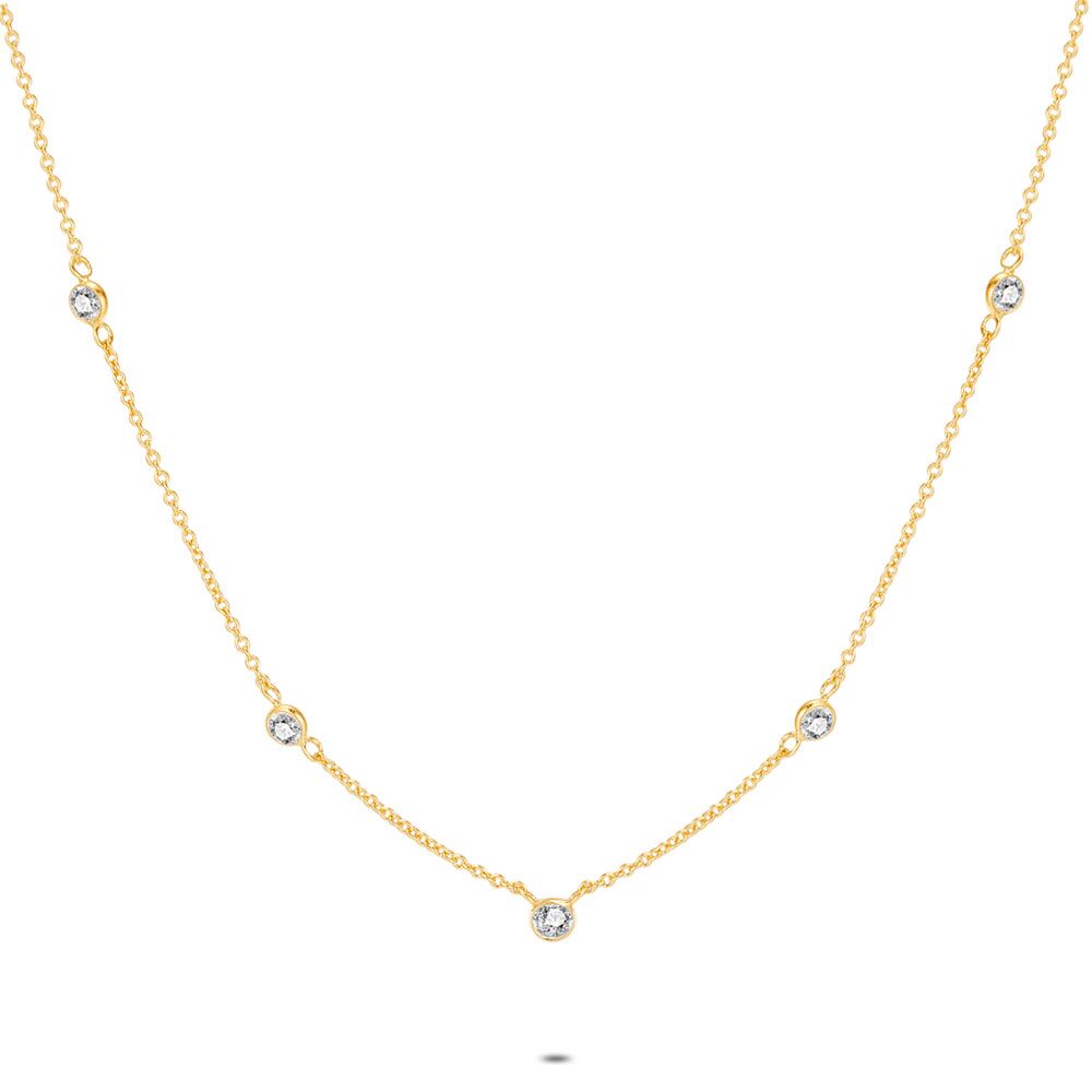 18Ct Gold Plater Silver Necklace, 5 Zirconias