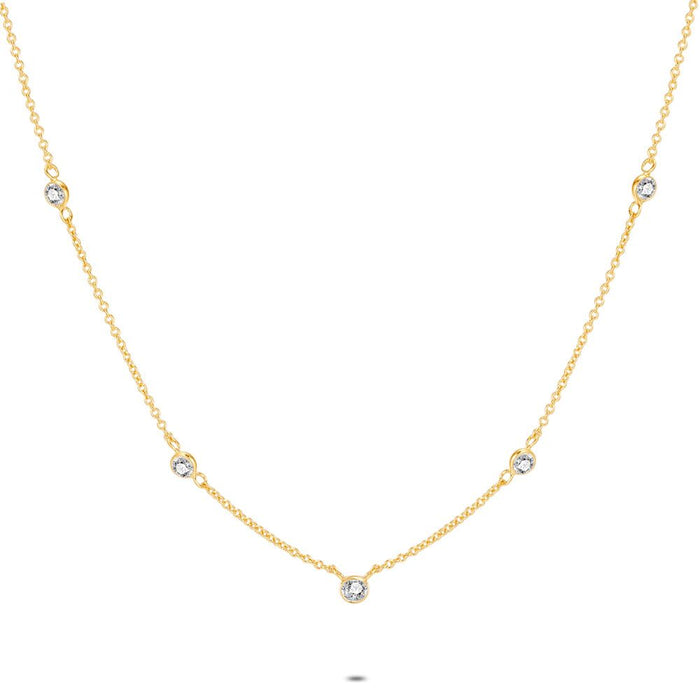 18Ct Gold Plater Silver Necklace, 5 Zirconias