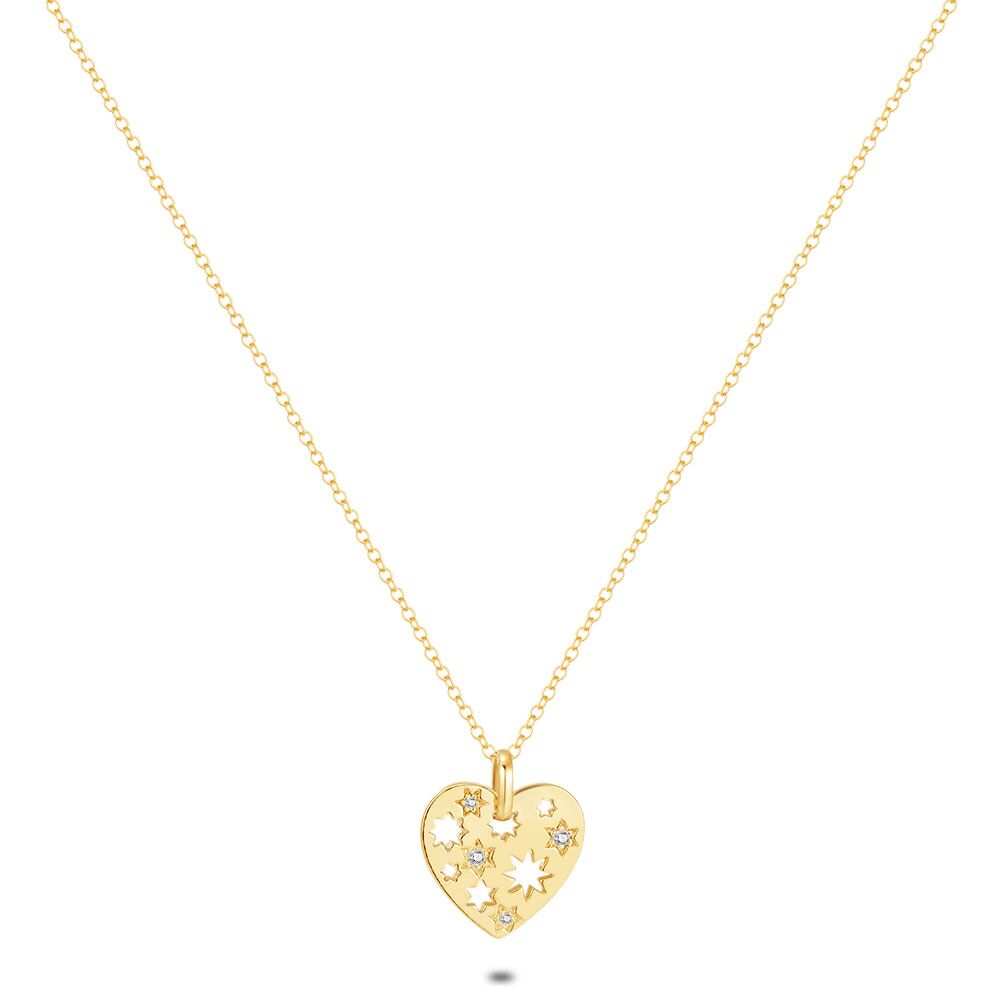18Ct Gold Plated Silver Necklace, Heart, Stars
