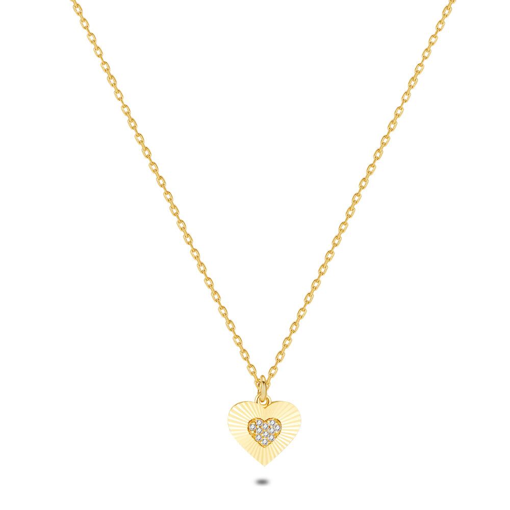 18Ct Gold Plated Silver Necklace, Heart With Zirconia