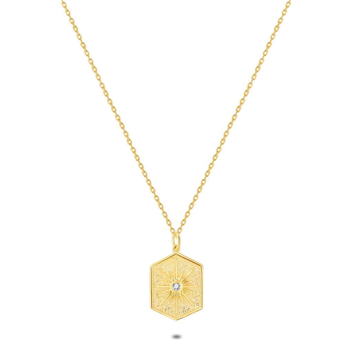 18Ct Gold Plated Silver Necklace, Hexagon, Star With Zirconia