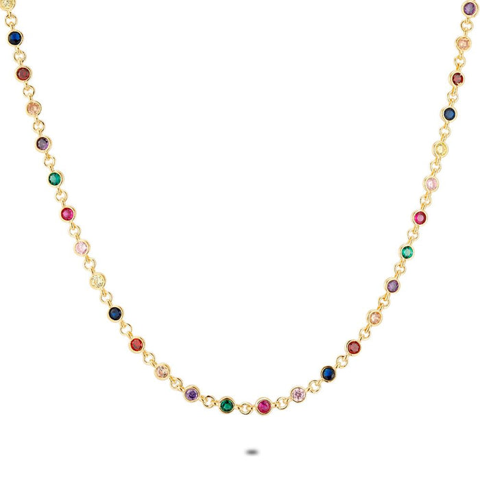 18Ct Gold Plated Silver Necklace, Multi-Coloured Zirconia