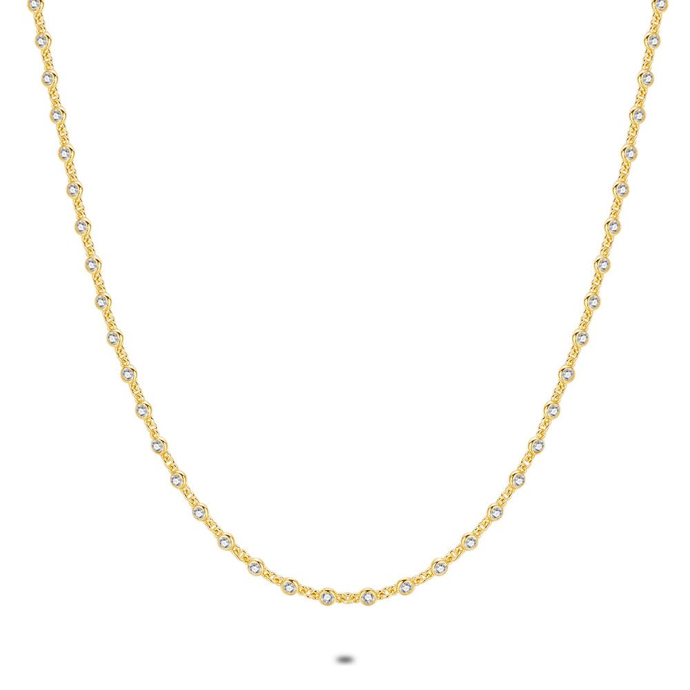 18Ct Gold Plated Silver Necklace, Round Zirconia Stones, 2 Mm