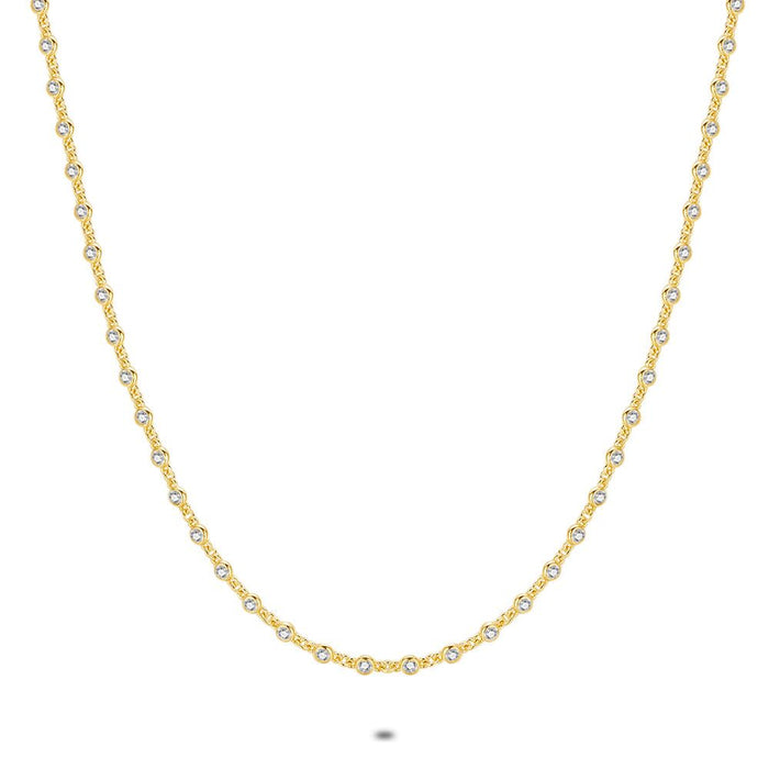 18Ct Gold Plated Silver Necklace, Round Zirconia Stones, 2 Mm