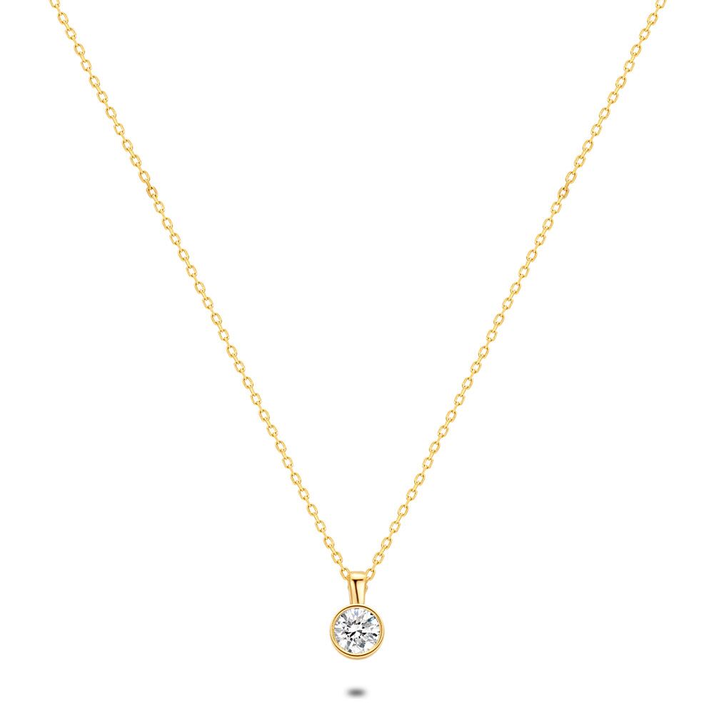 18Ct Gold Plated Silver Necklace, 1 Zirconia, 3 Mm