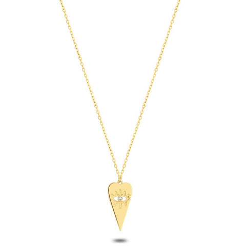 18Ct Gold Plated Silver Necklace, Heart, Eye, Zirconia