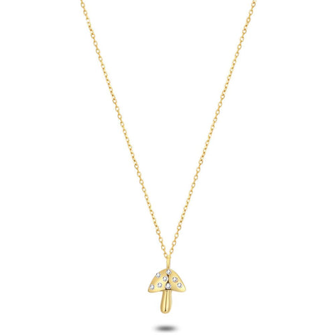 18Ct Gold Plated Silver Necklace, Mushroom, Zirconia