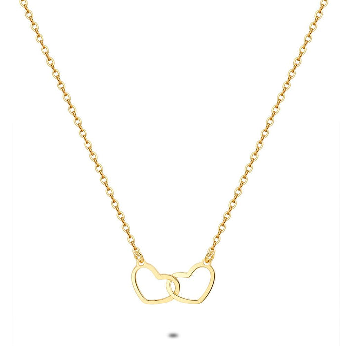 18Ct Gold Plated Silver Necklace, 2 Open Hearts