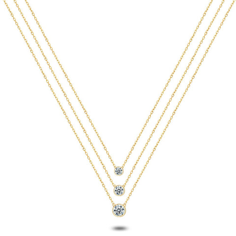 18Ct Gold Plated Silver Necklace, 3 Necklaces, 3 Zirconia