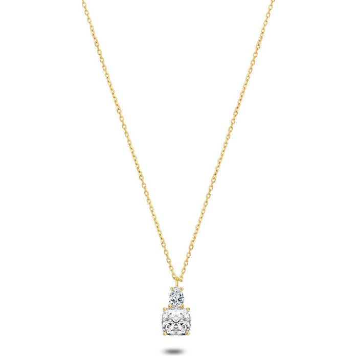 18Ct Gold Plated Silver Necklace, Drop, Rounded Square Zirconia