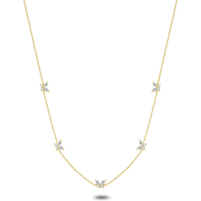 18Ct Gold Plated Silver Necklace, 5 Butterflies, Zirconia