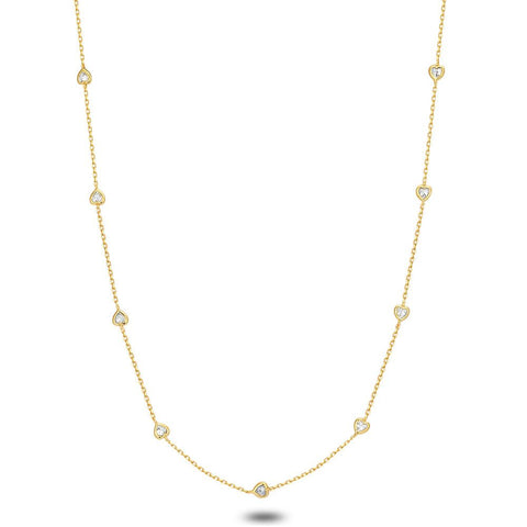 18Ct Gold Plated Silver Necklace, 11 Hearts, Zirconia