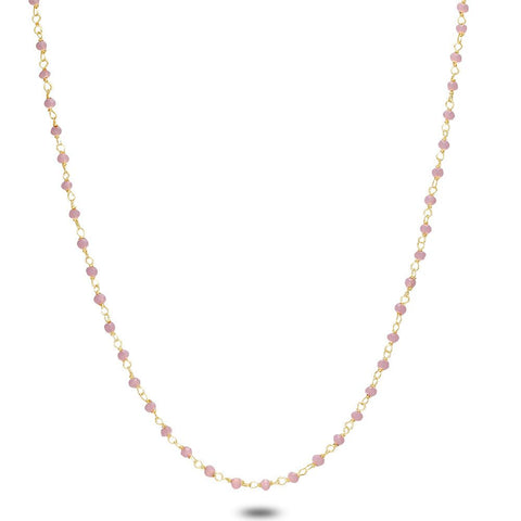 18Ct Gold Plated Silver Necklace, Pink Stones