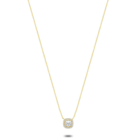 18Ct Gold Plated Silver Necklace, Square Zirconia