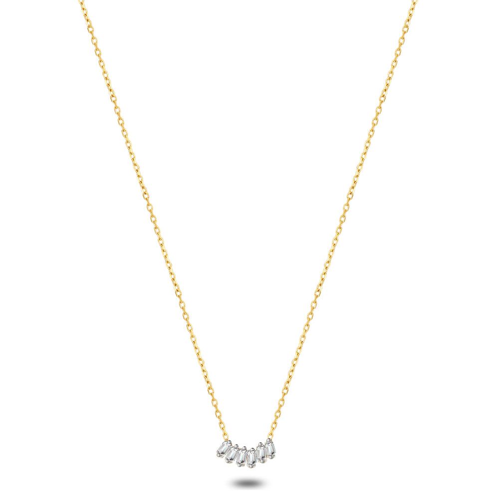 18Ct Gold Plated Silver Necklace, 6 Zirconia