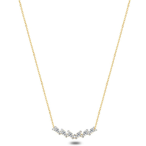18Ct Gold Plated Silver Necklace, 6 Zirconia, Ellips