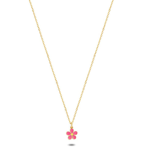 18Ct Gold Plated Silver Necklace, Fuchsia Flower
