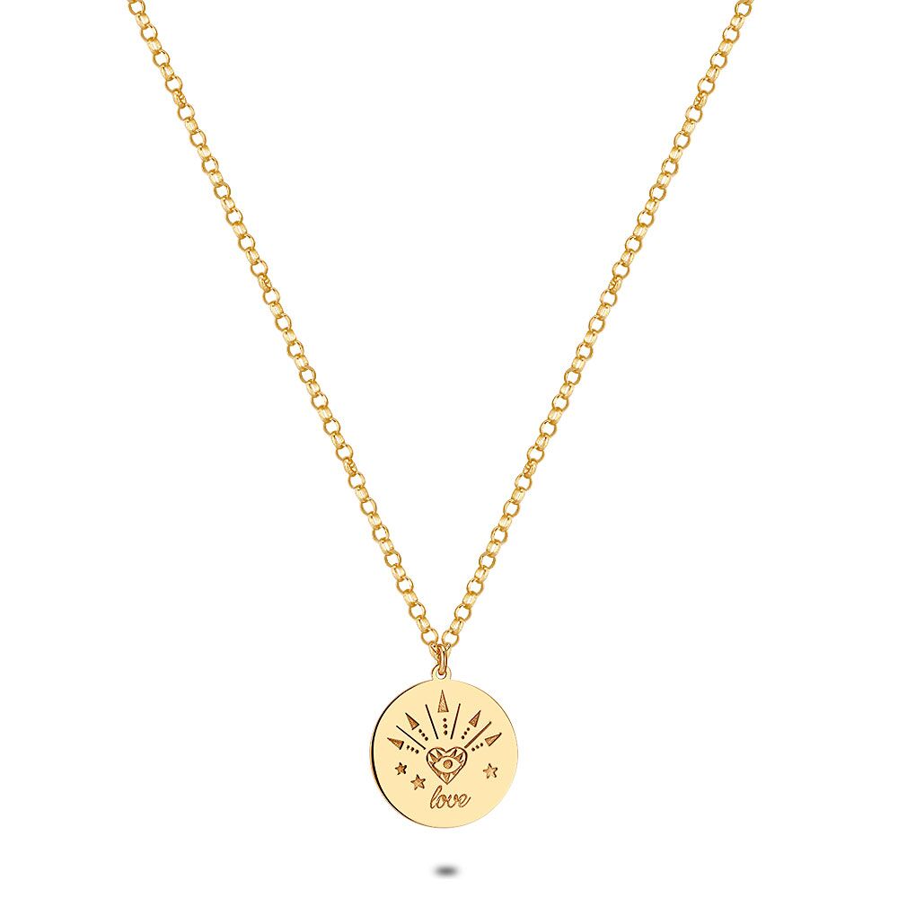 18Ct Gold Plated Silver Necklace, Round, Love