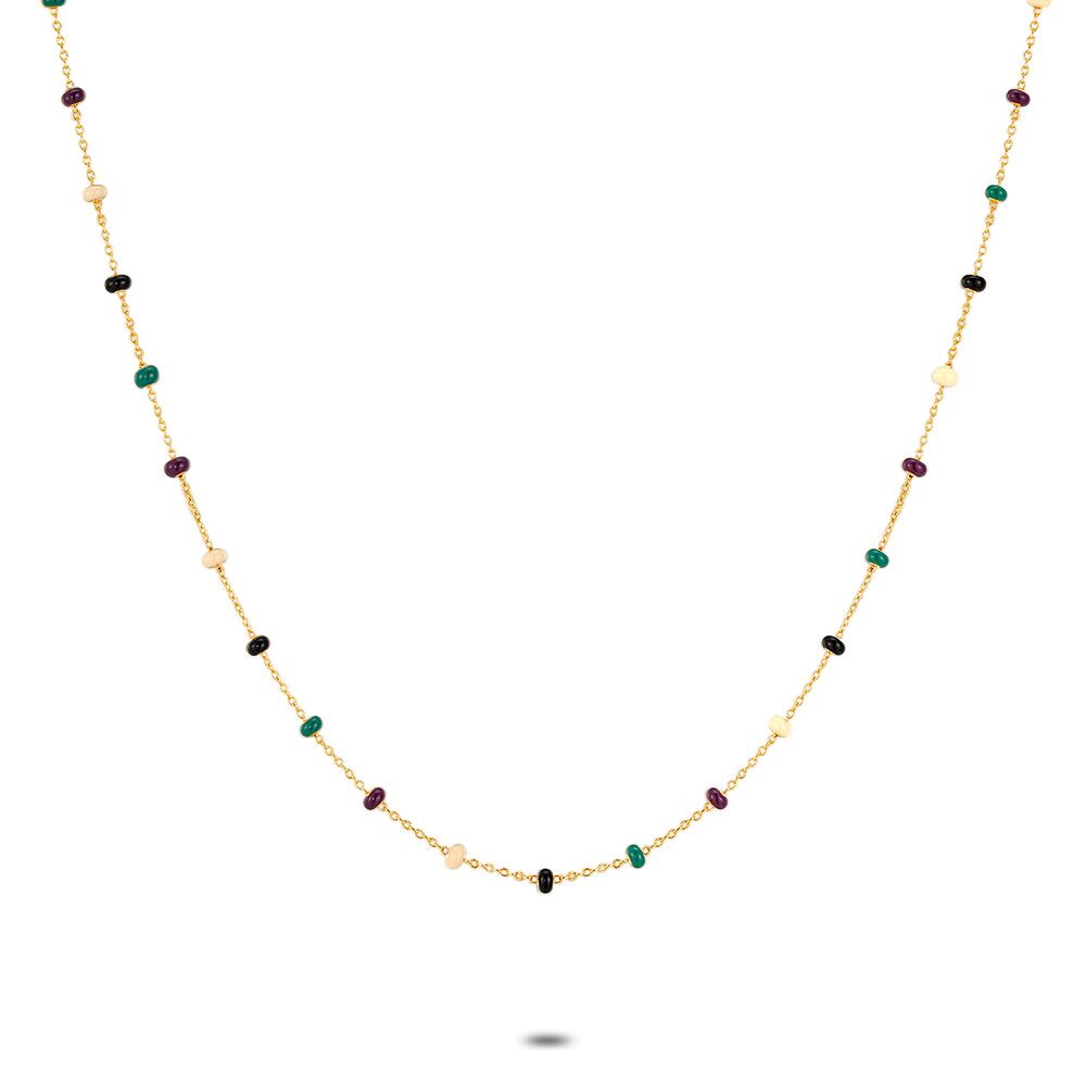 18Ct Gold Plated Silver Necklace, Multi-Coloured Enamel Balls