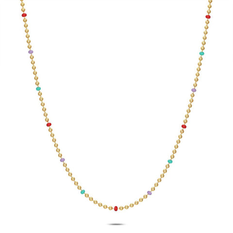 18Ct Gold Plated Silver Necklace, Gold Balls, Multicolored Enamel