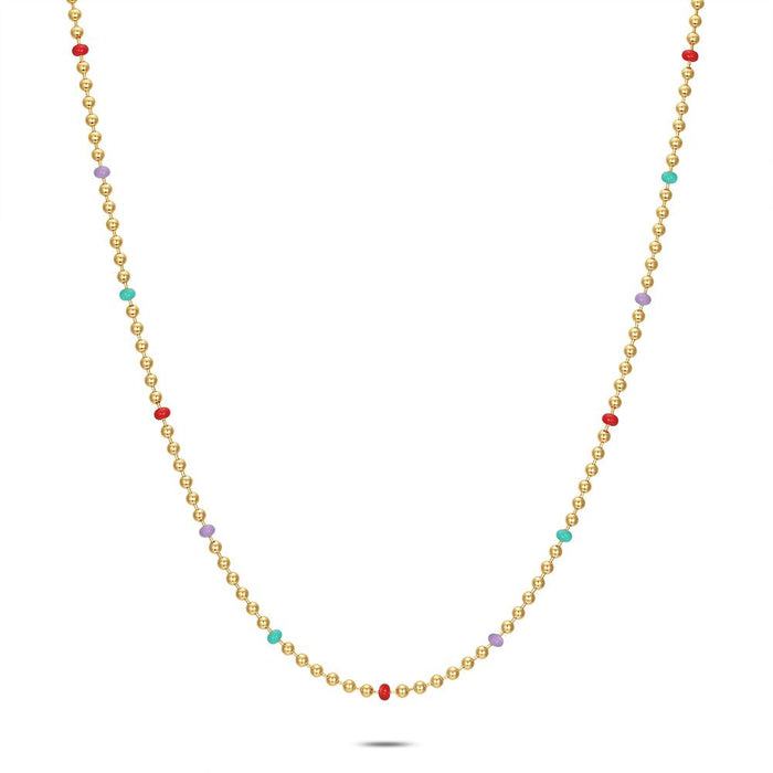 18Ct Gold Plated Silver Necklace, Gold Balls, Multicolored Enamel