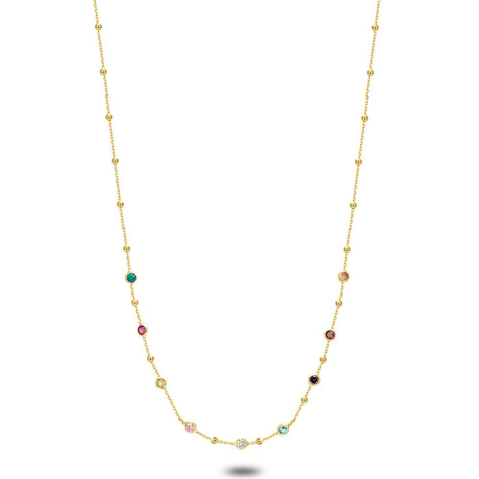 18Ct Gold Plated Silver Necklace, Multicolored Zirconia