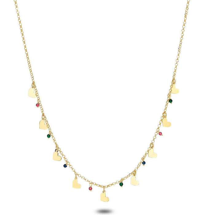 18Ct Gold Plated Silver Necklace, Hearts And Stones