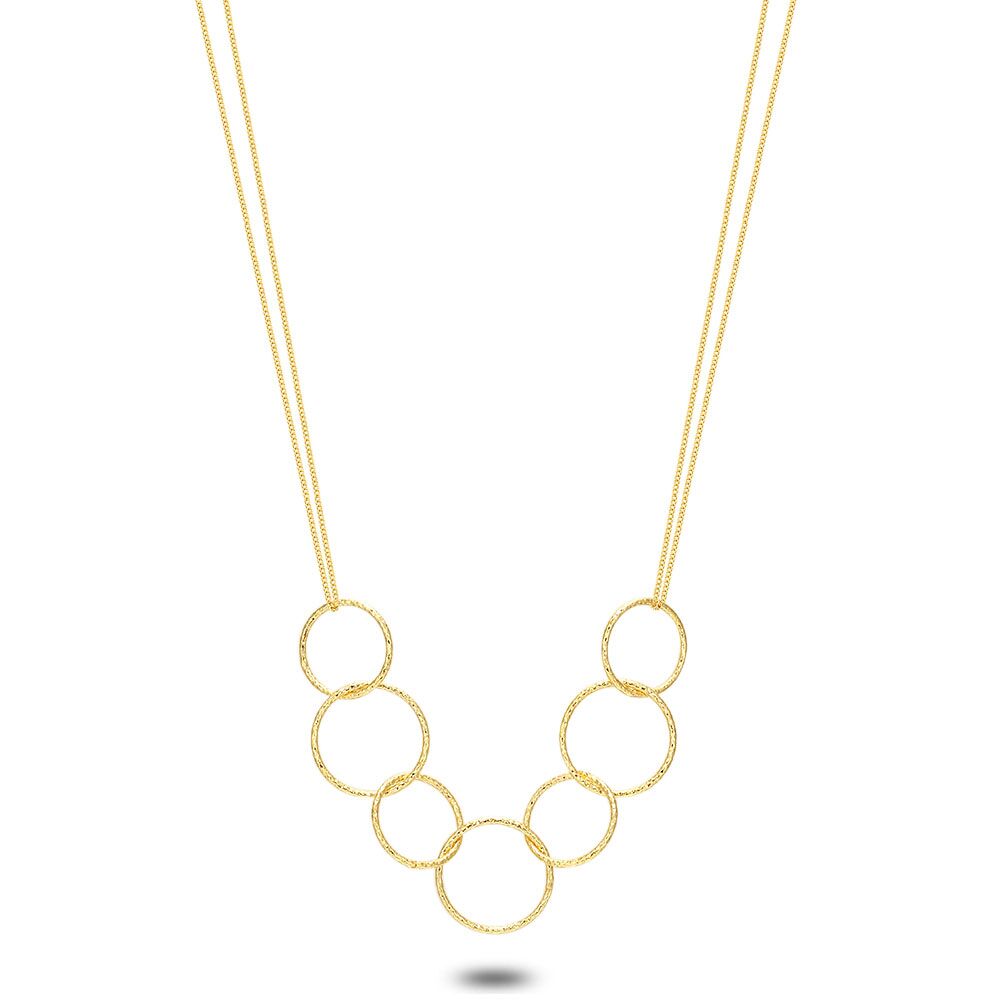 18Ct Gold Plated Silver Necklace, Circles, Double Chain