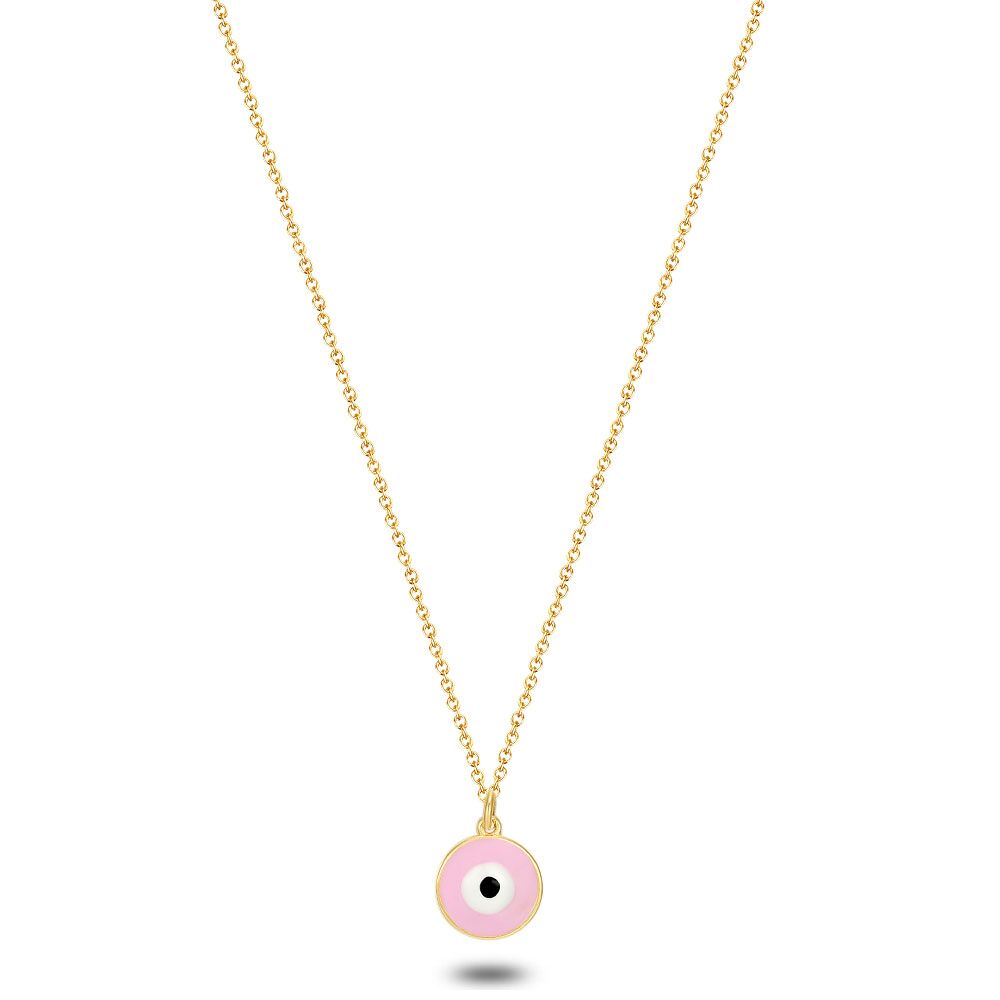 18Ct Gold Plated Silver Necklace, Pink Eye