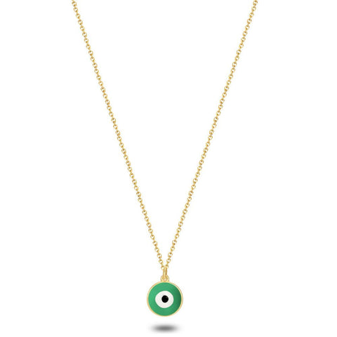 18Ct Gold Plated Silver Necklace, Green Eye