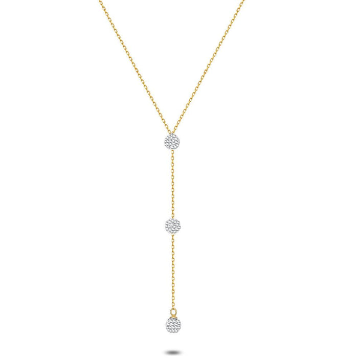 18Ct Gold Plated Silver Necklace, 3 Balls, White Crystals