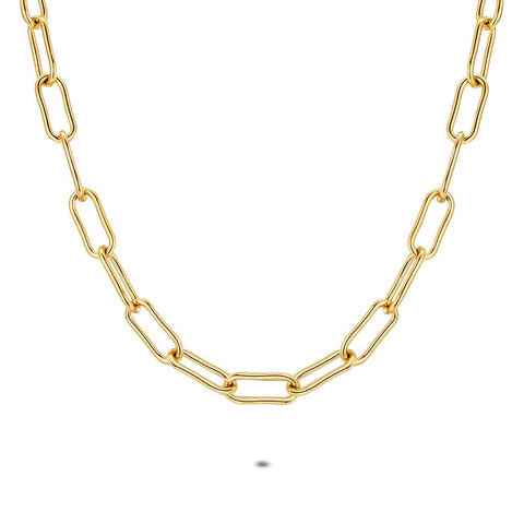 Gold Coloured Stainless Steel Necklace, Oval Links