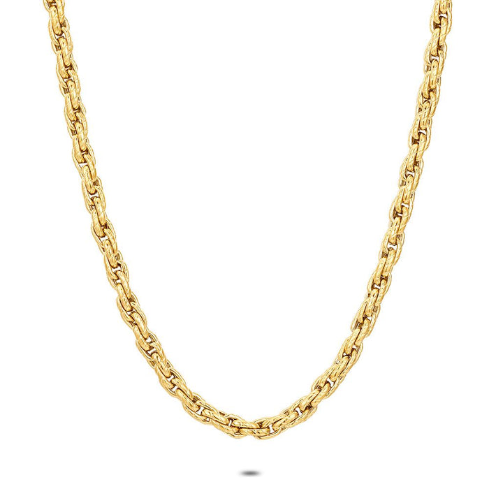 Gold Coloured Stainless Steel Necklace, Braided Link Chain, 4.5 Mm