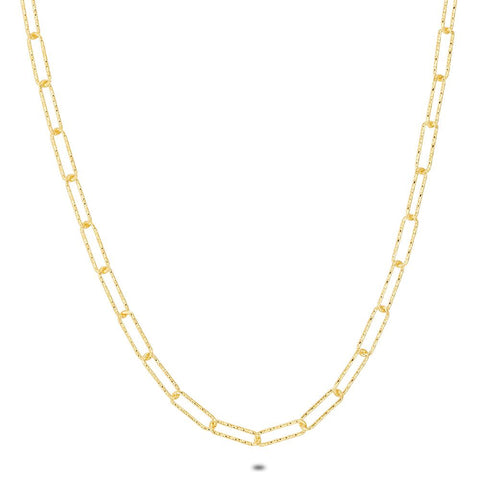 18Ct Gold Plated Silver Necklace, Oval Links, Hammered