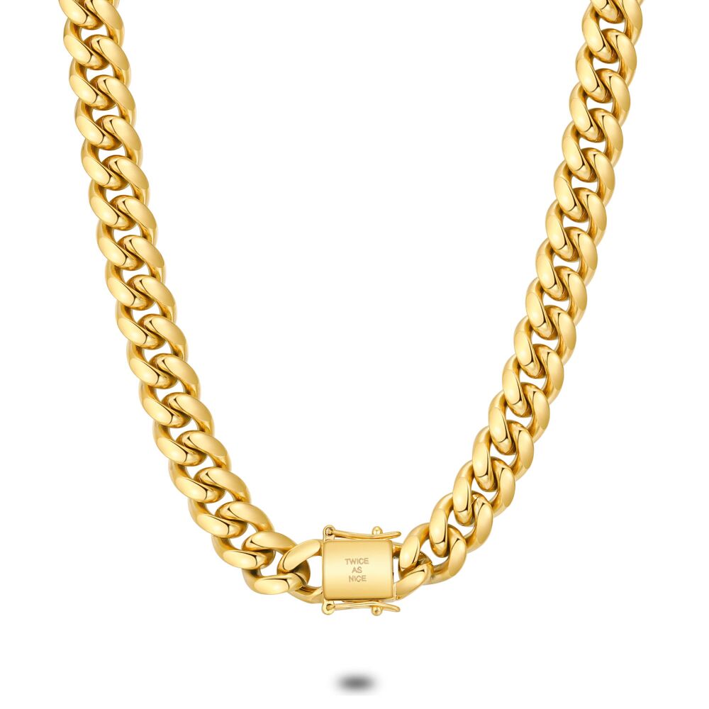 Gold Coloured Stainless Steel Necklace, Gourmet Chain, 12 Mm