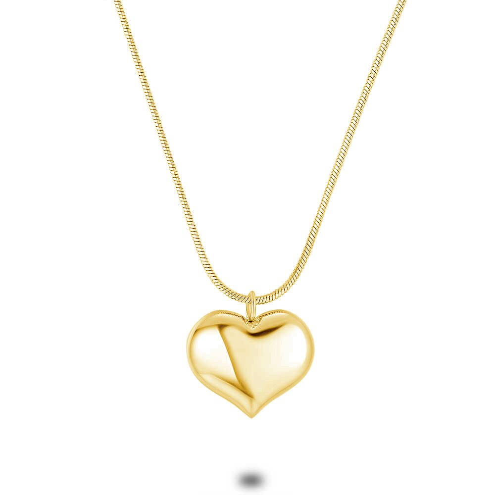 Gold Coloured Stainless Steel Necklace, Heart 15 Mm